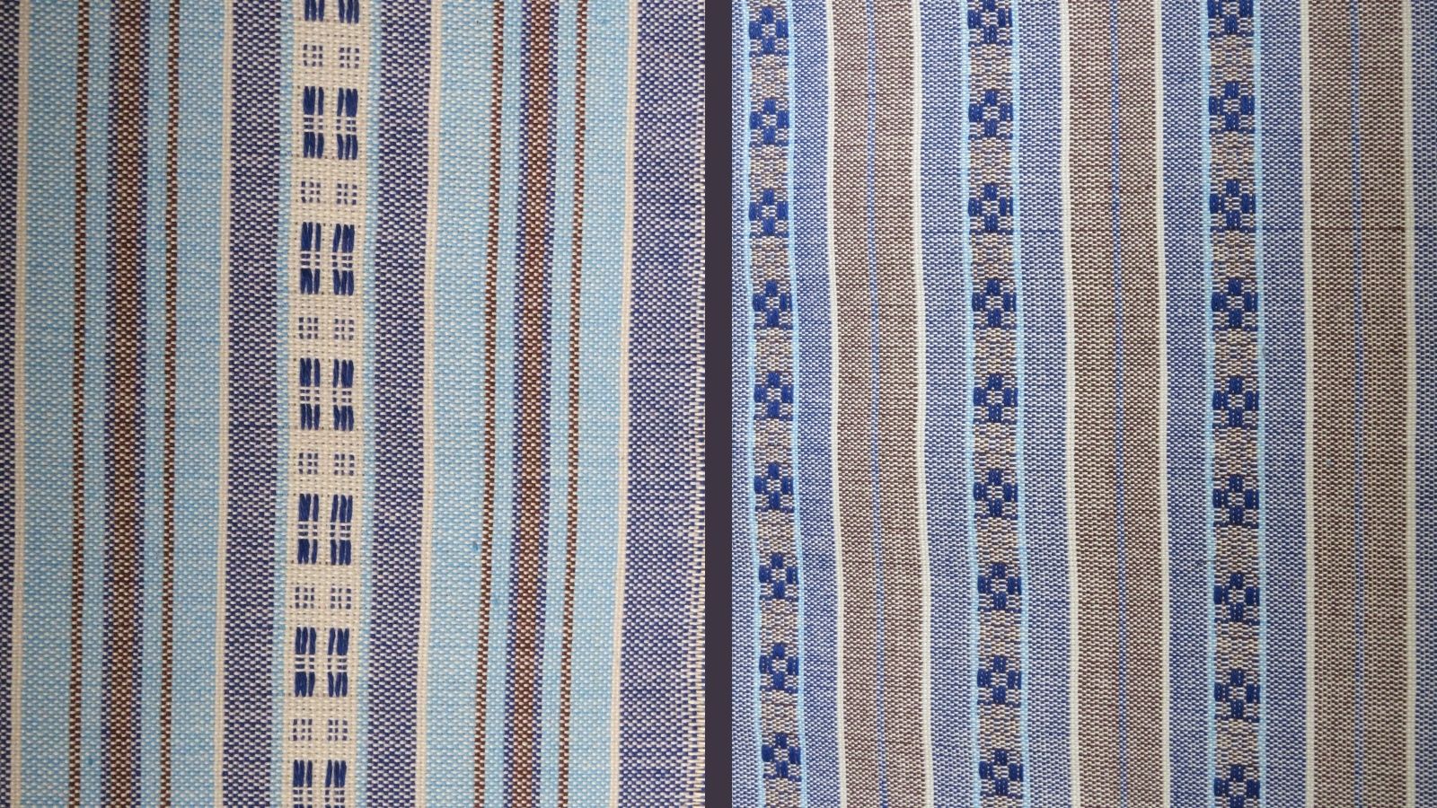 Handgewebte Mustervariationen für einen Möbelbezugstoff von Wiedengold – entstanden direkt am Webstuhl.