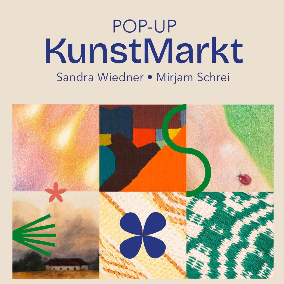POP-UP KunstMarkt in Graz mit Textilarbeiten von Sandra Wiedner (Boutique-Weberei Wiedengold) sowie Zeichnungen und Gemälden von Mirjam Schrei.
